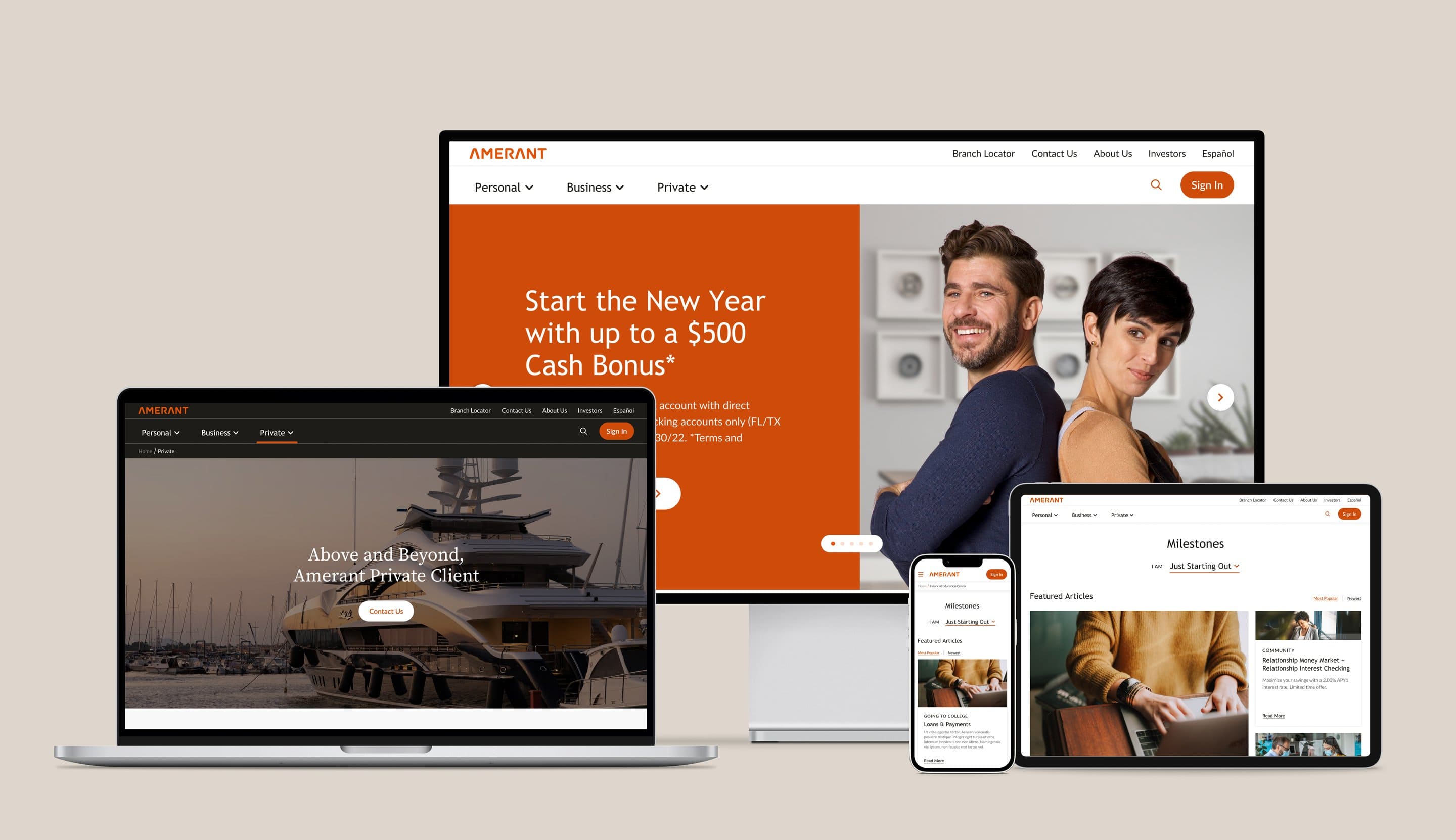 a web responsive website for Amerant Bank