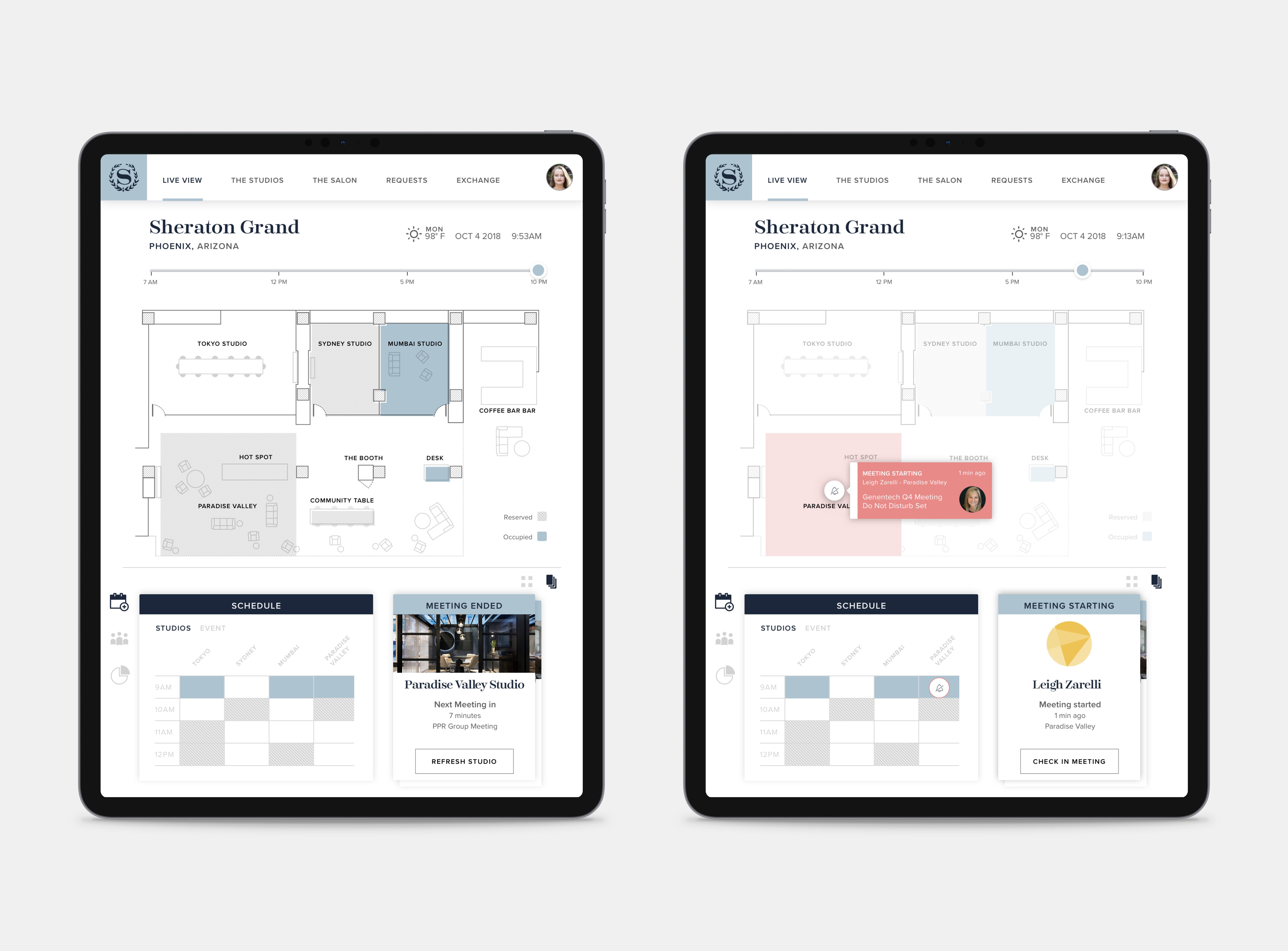 scheduling UI for Sheraton Hotels