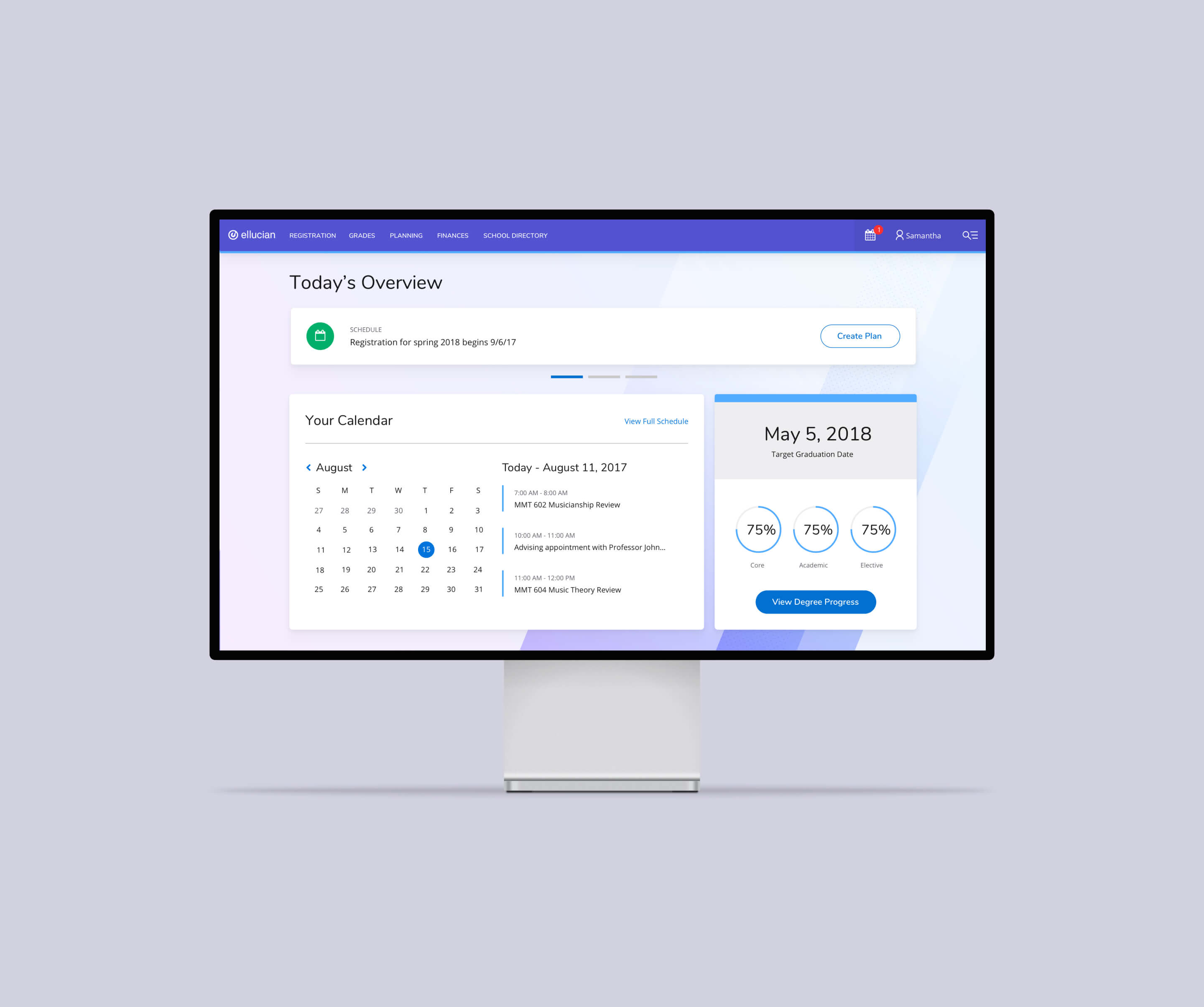 a dashboard for Ellucian students