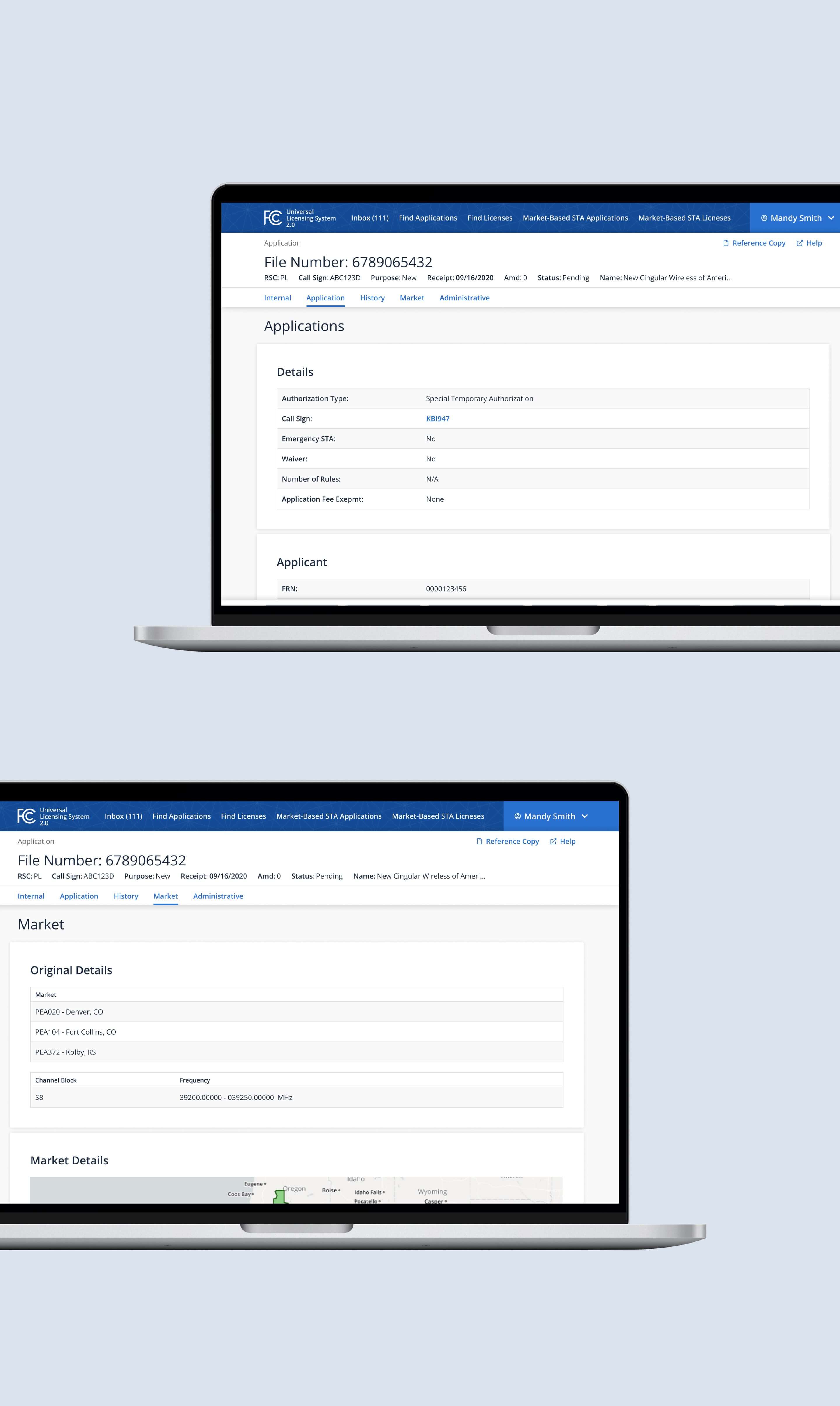 an application UI for the FCC's Universal Licensing System