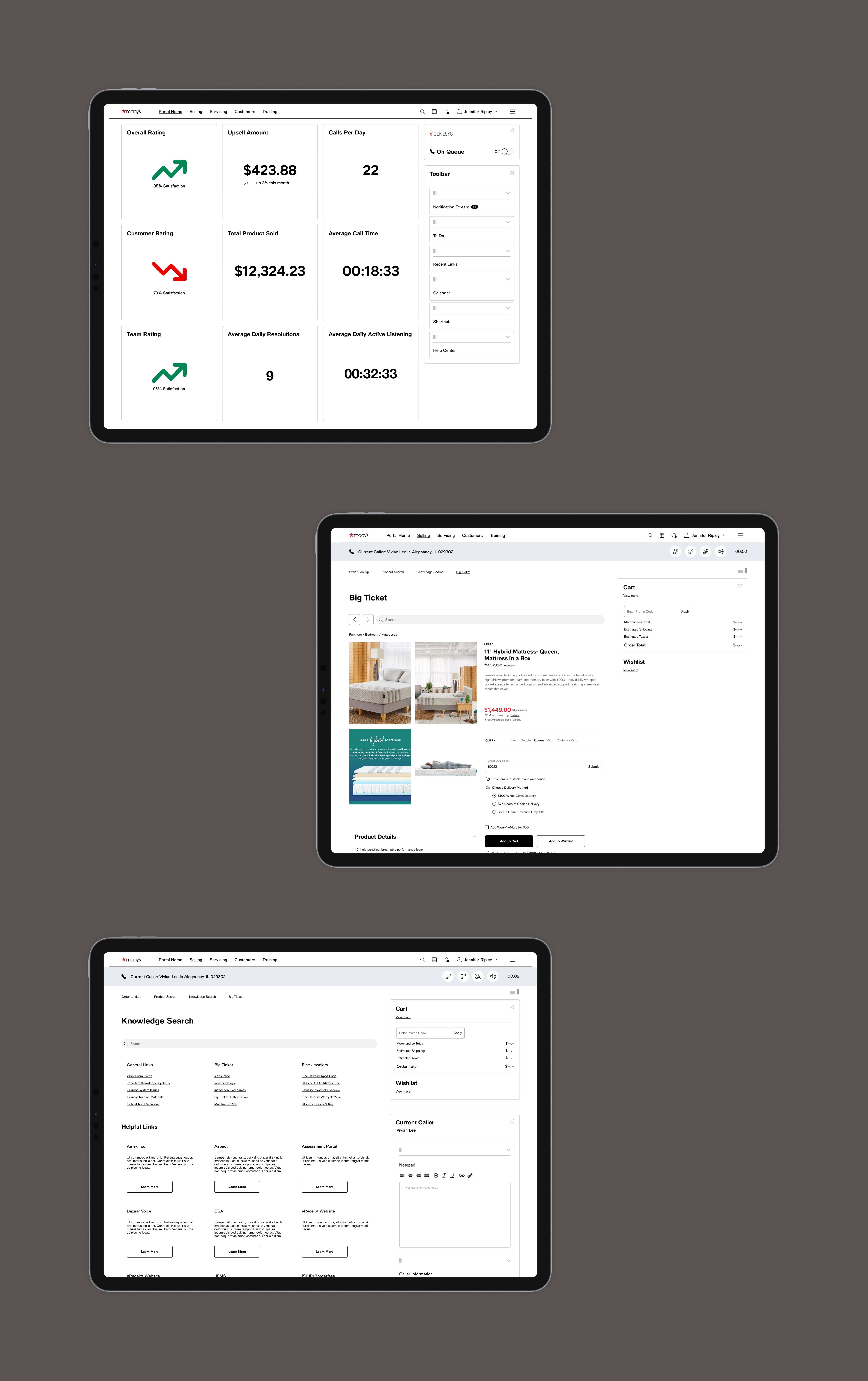 a workflow for a Macy's call center employee