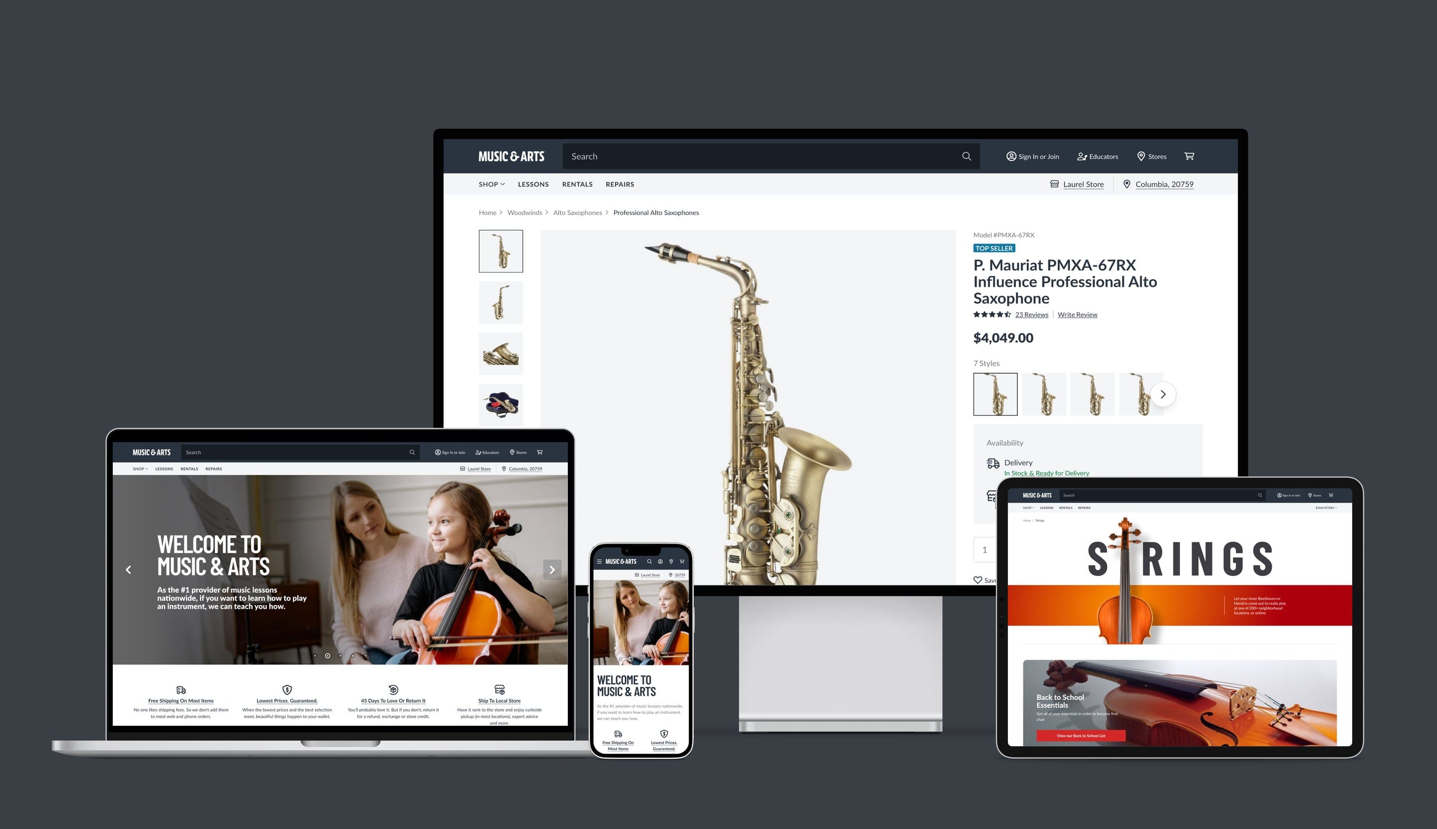 a web responsive website for Music & Arts
