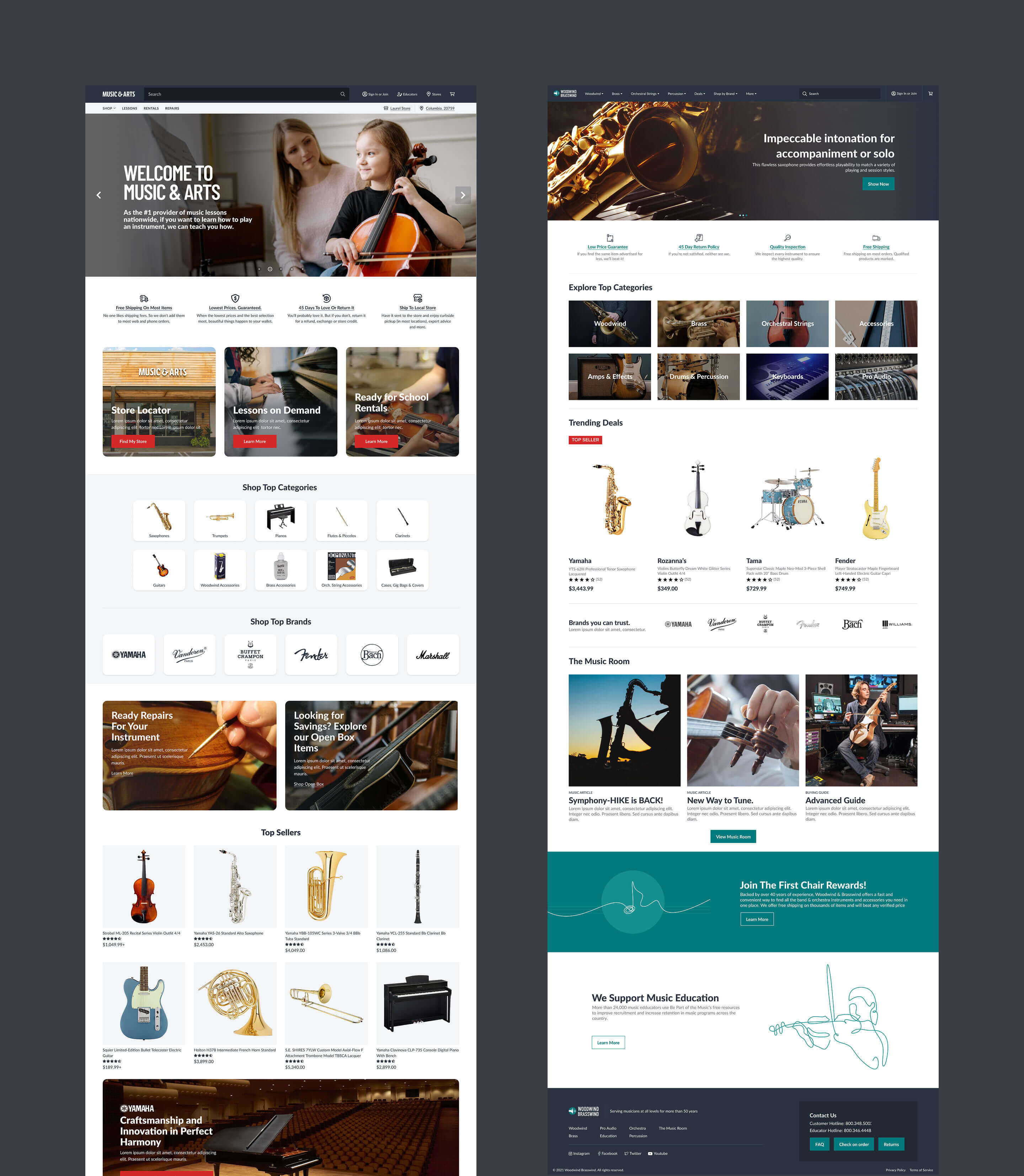Music and Arts homepage designs