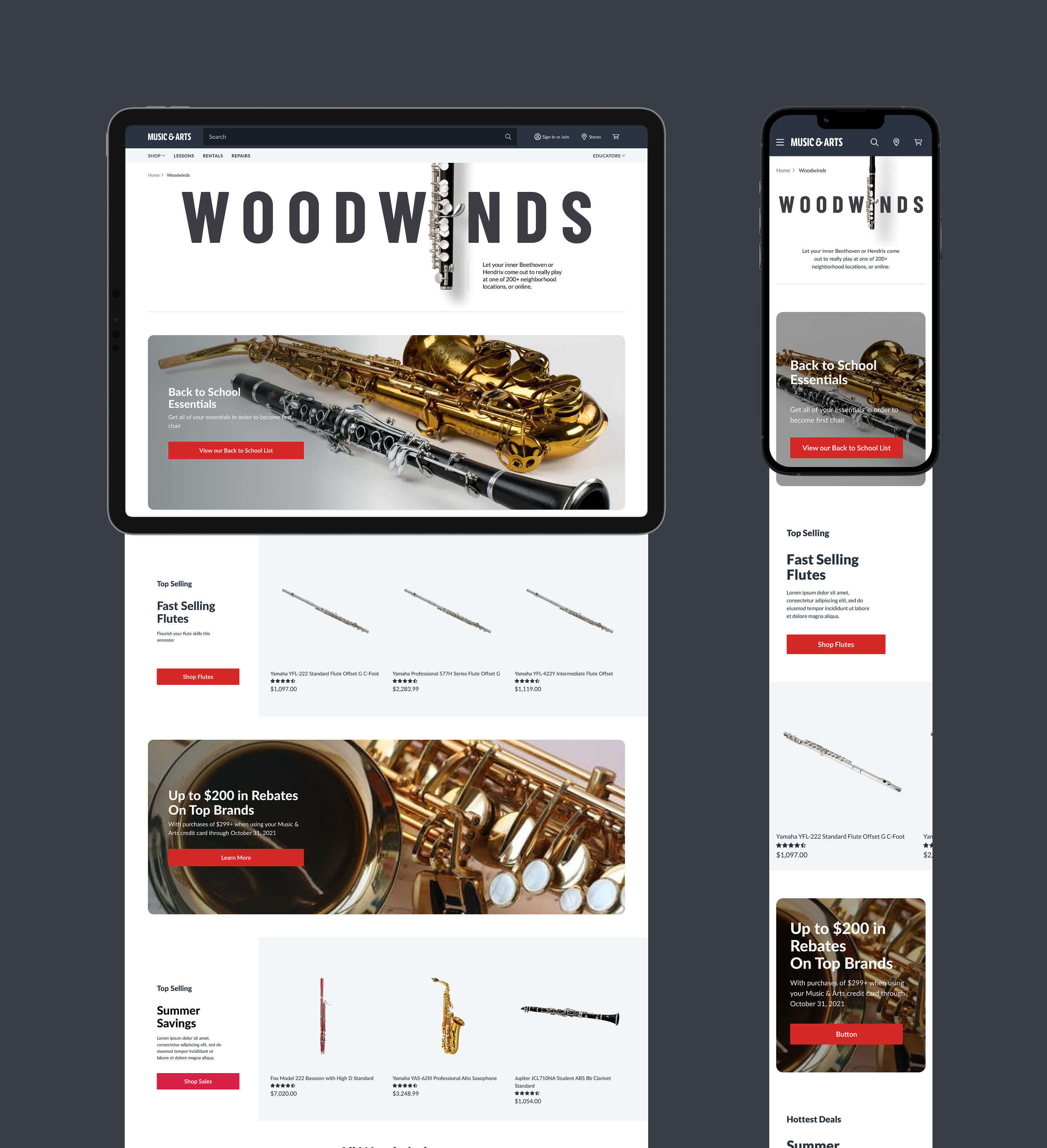 category detail pages for Music and Arts