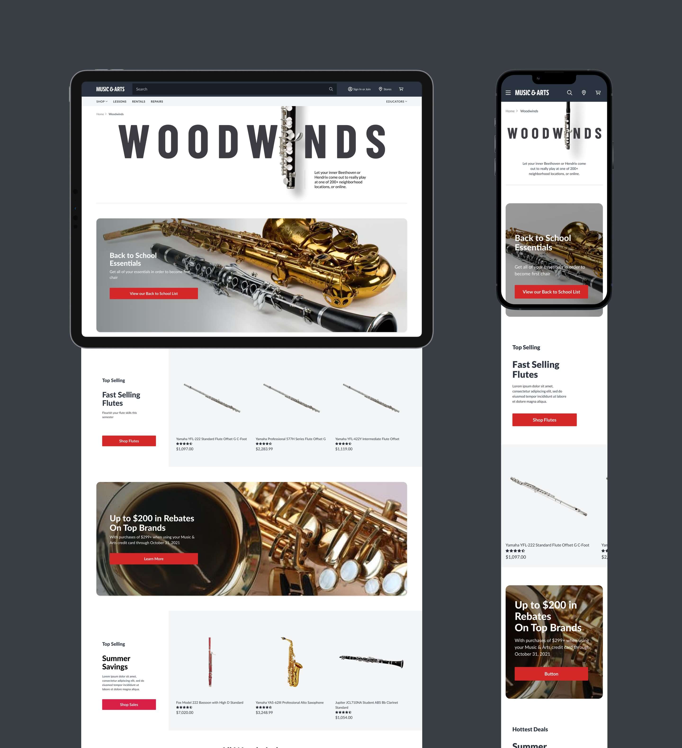 category detail pages for Music and Arts