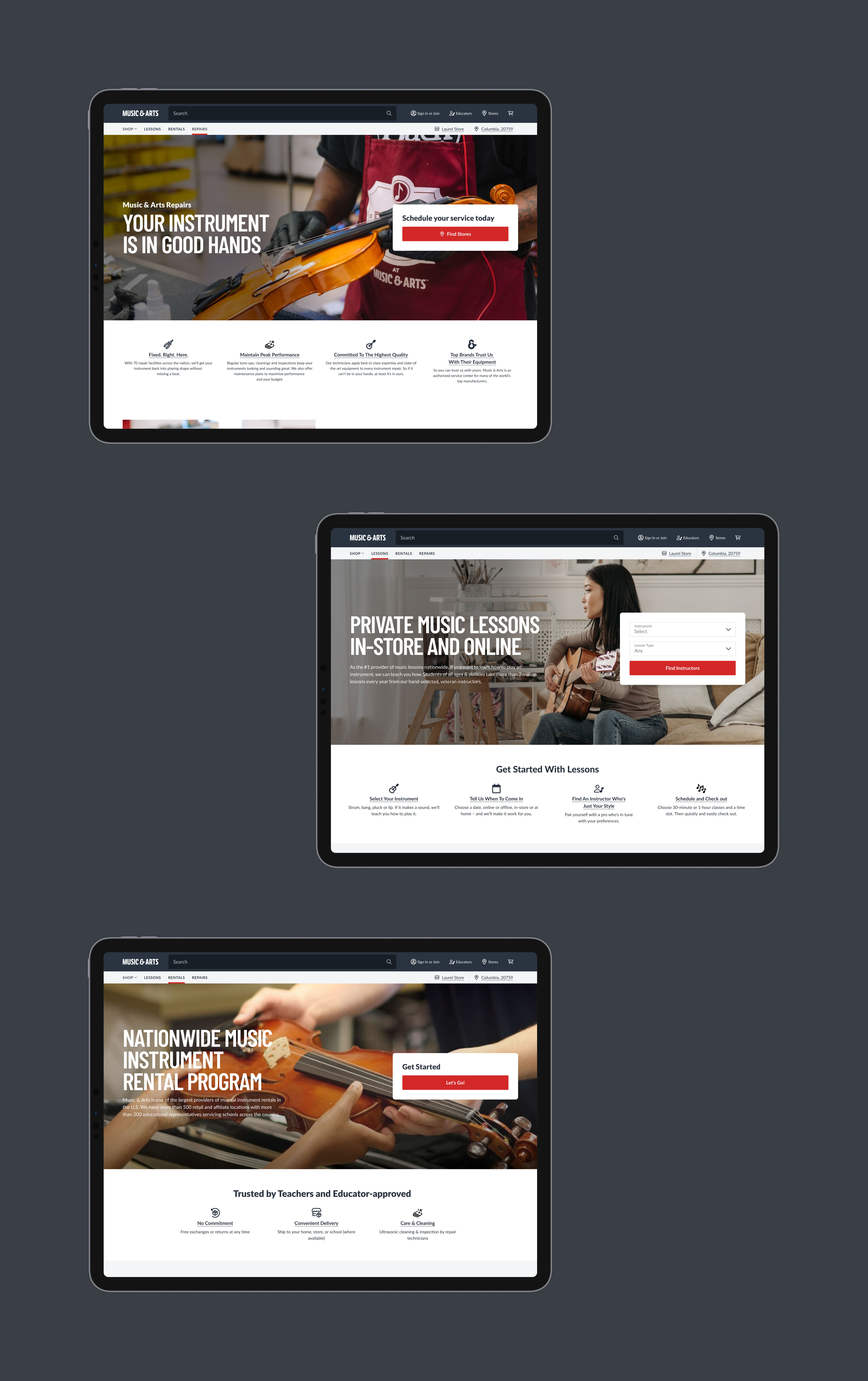 schedule repairs experience for Music and Arts