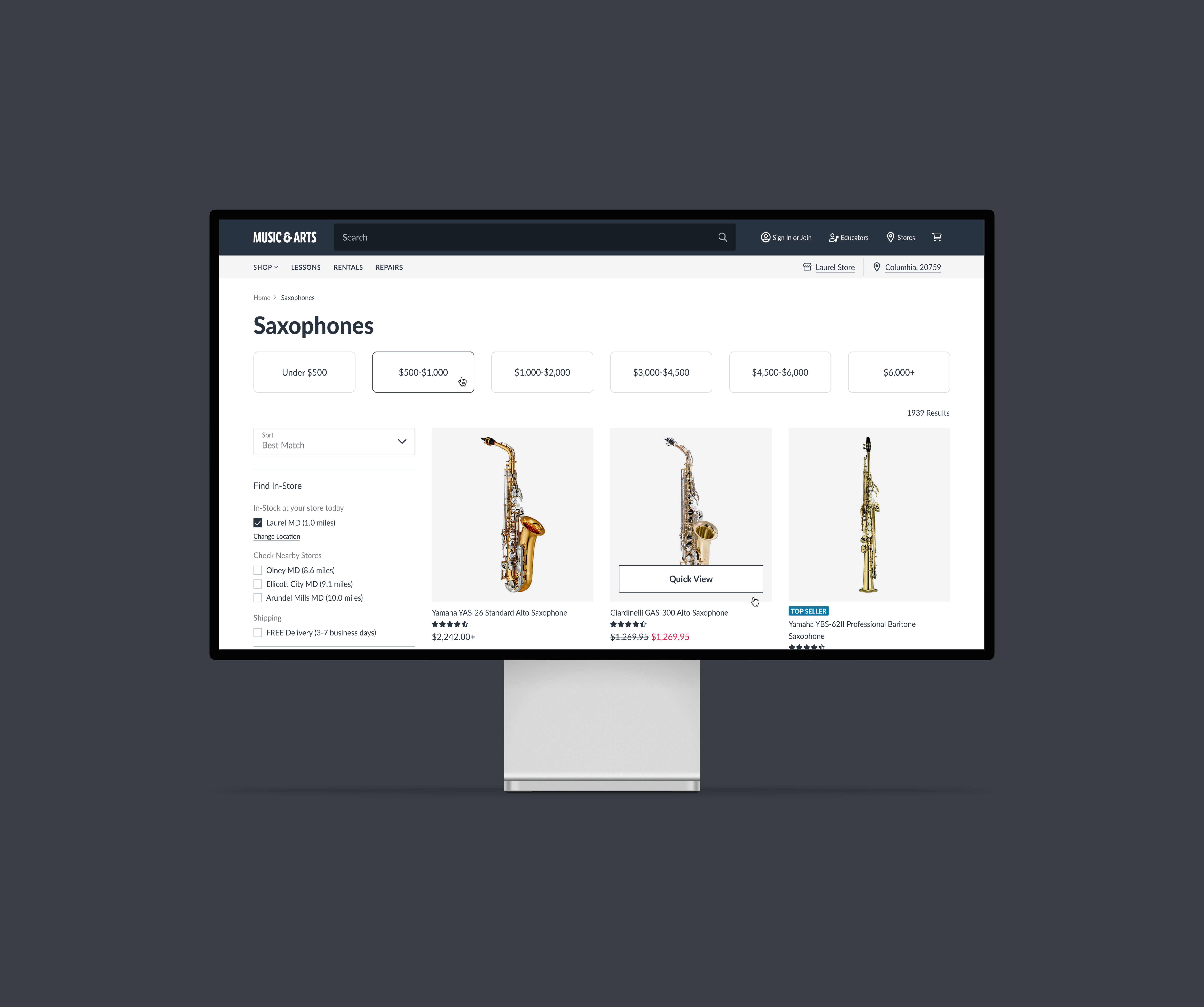 a search experience for Music and Arts