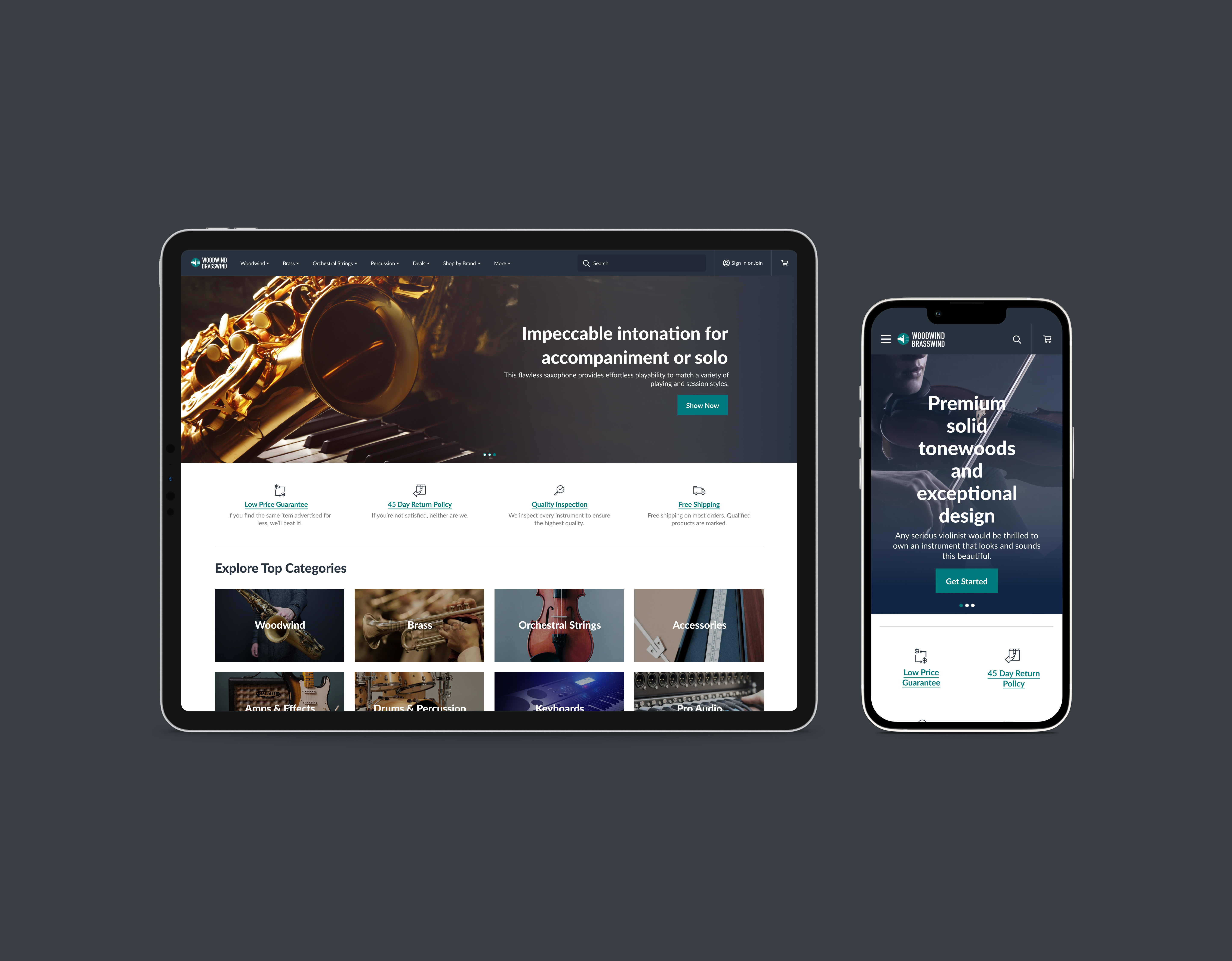 Rentals pages for Music and Arts