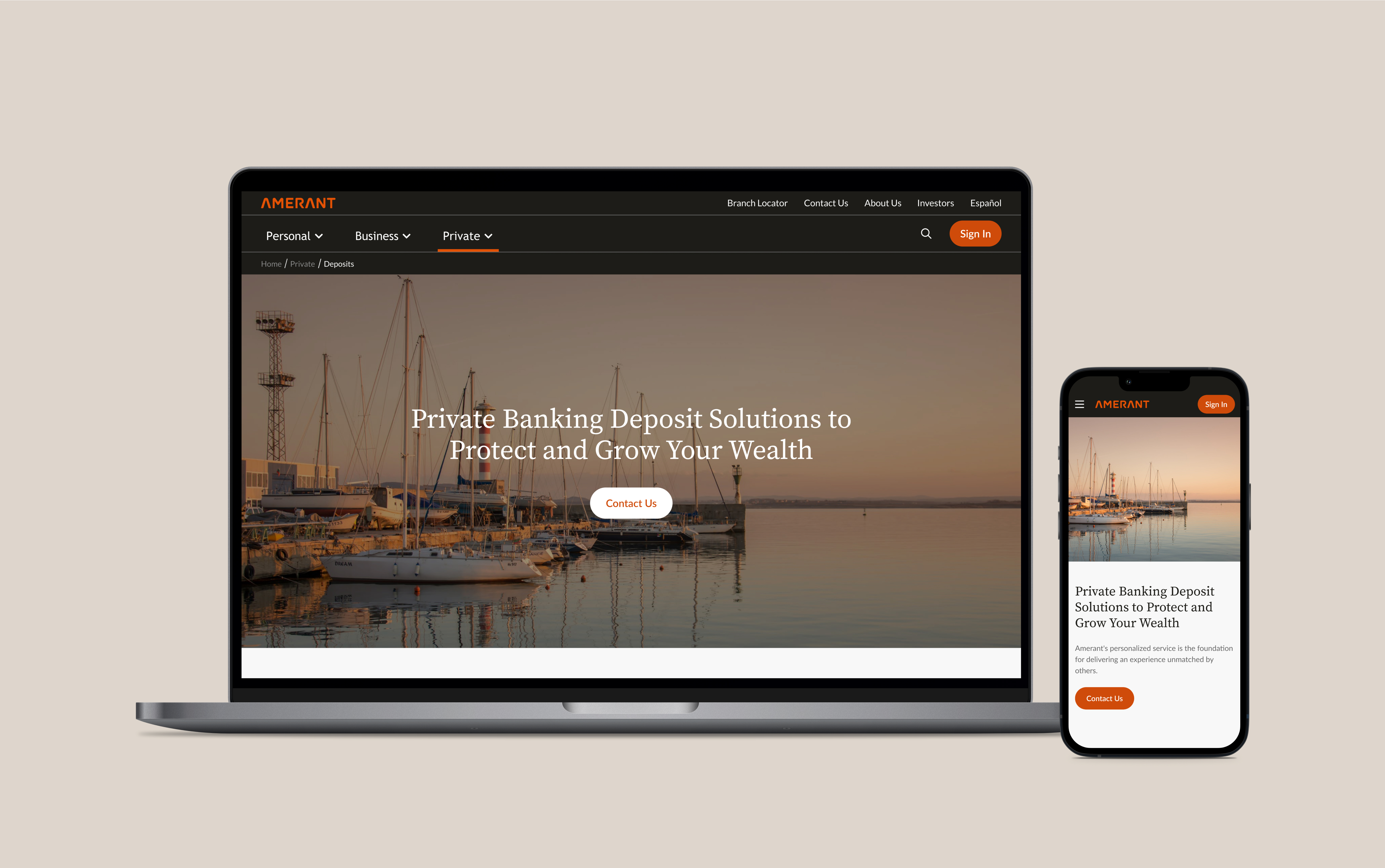 private client UI for Amerant Bank