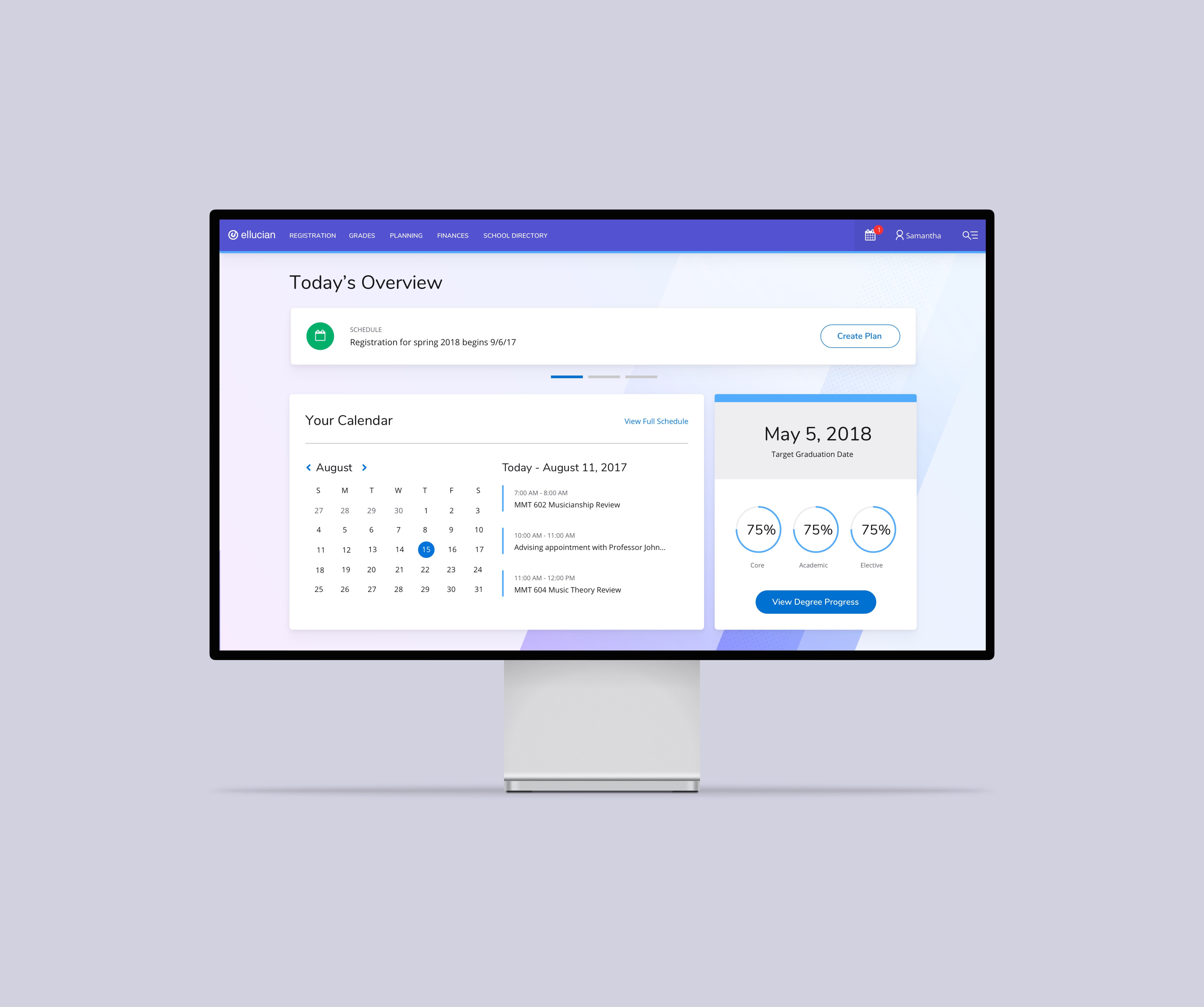 a dashboard for Ellucian students