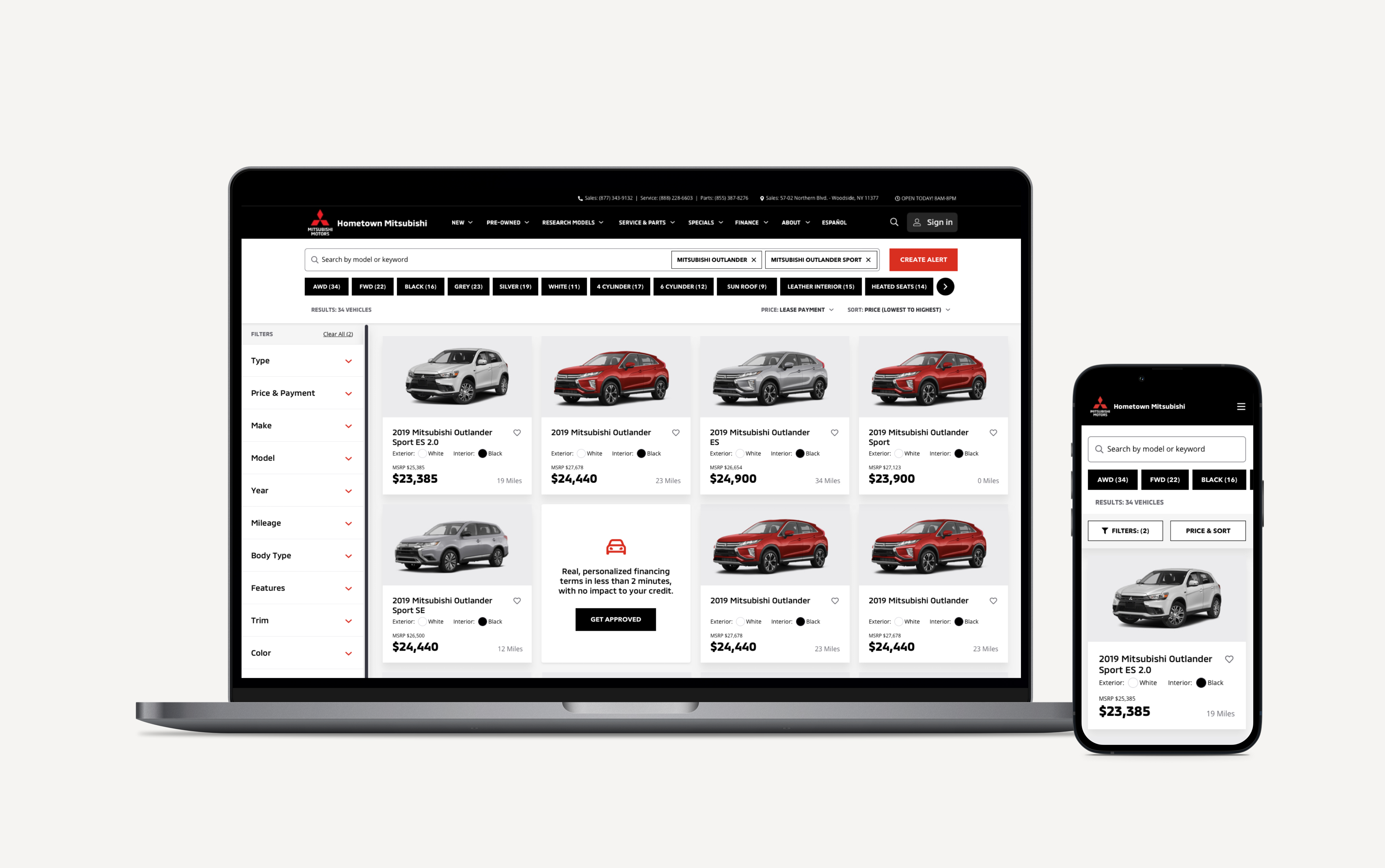 a search experience for Mitsubishi