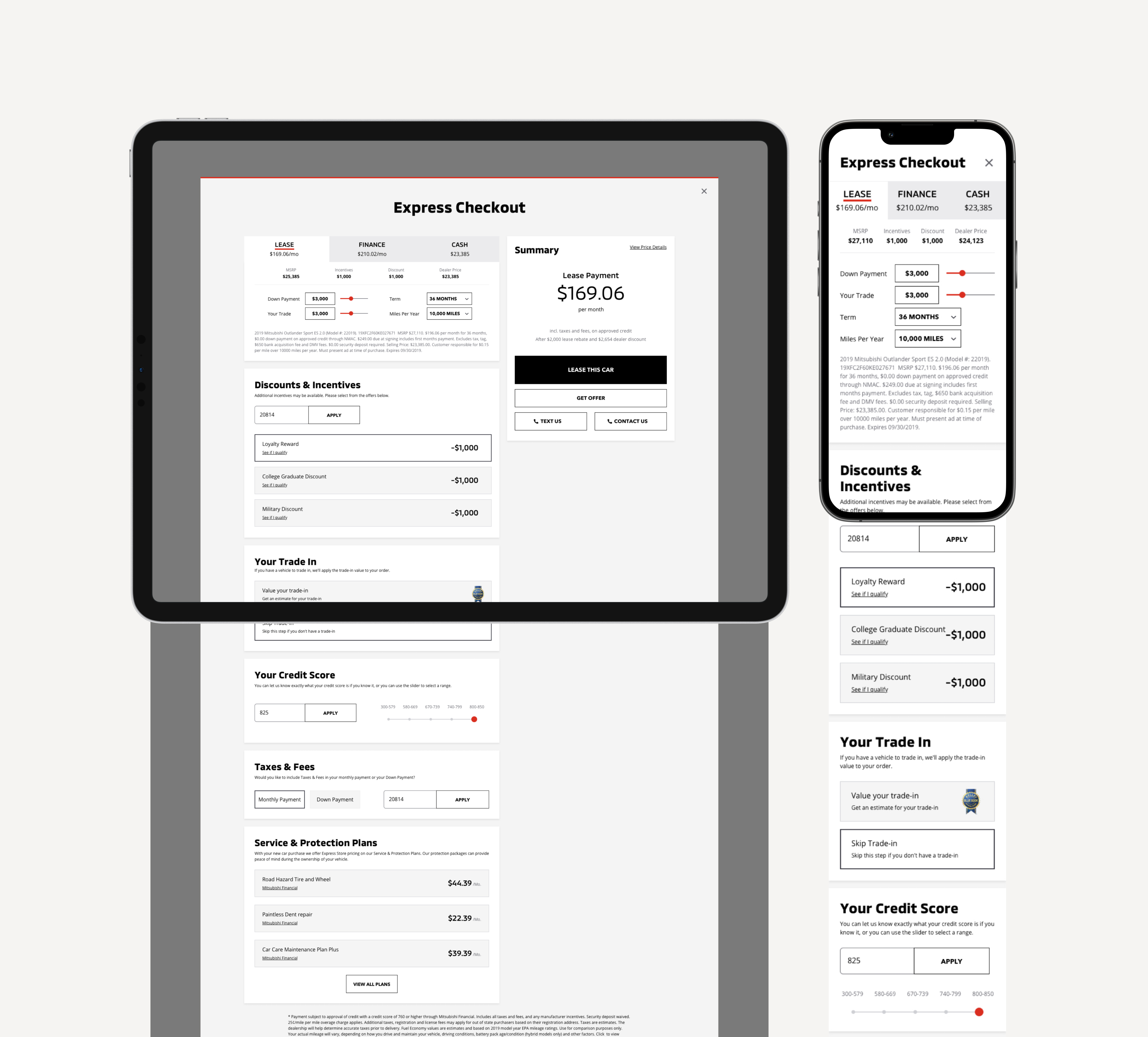 a checkout experience for Mitsubishi