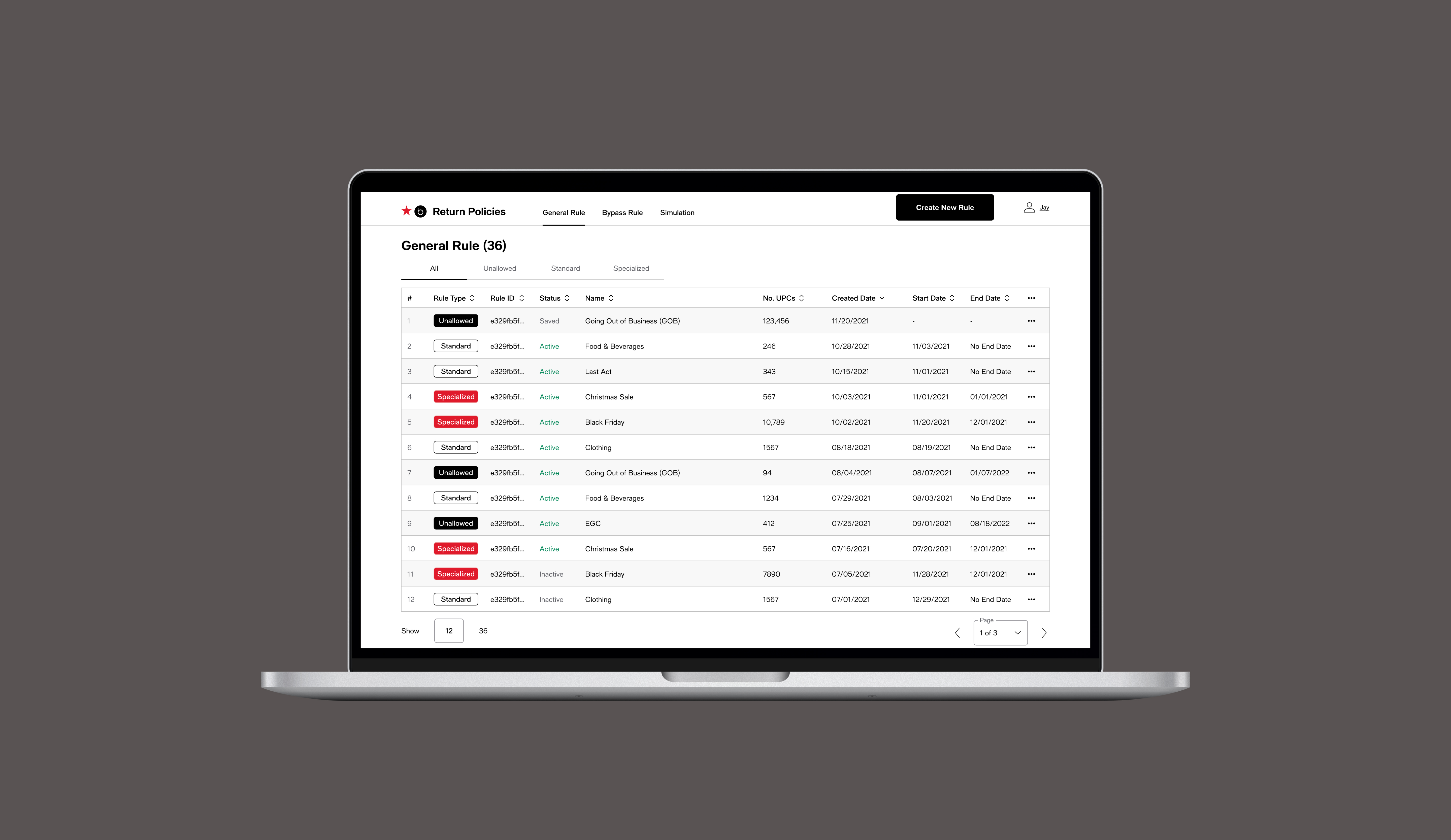 a dashboard for Macy's return policies