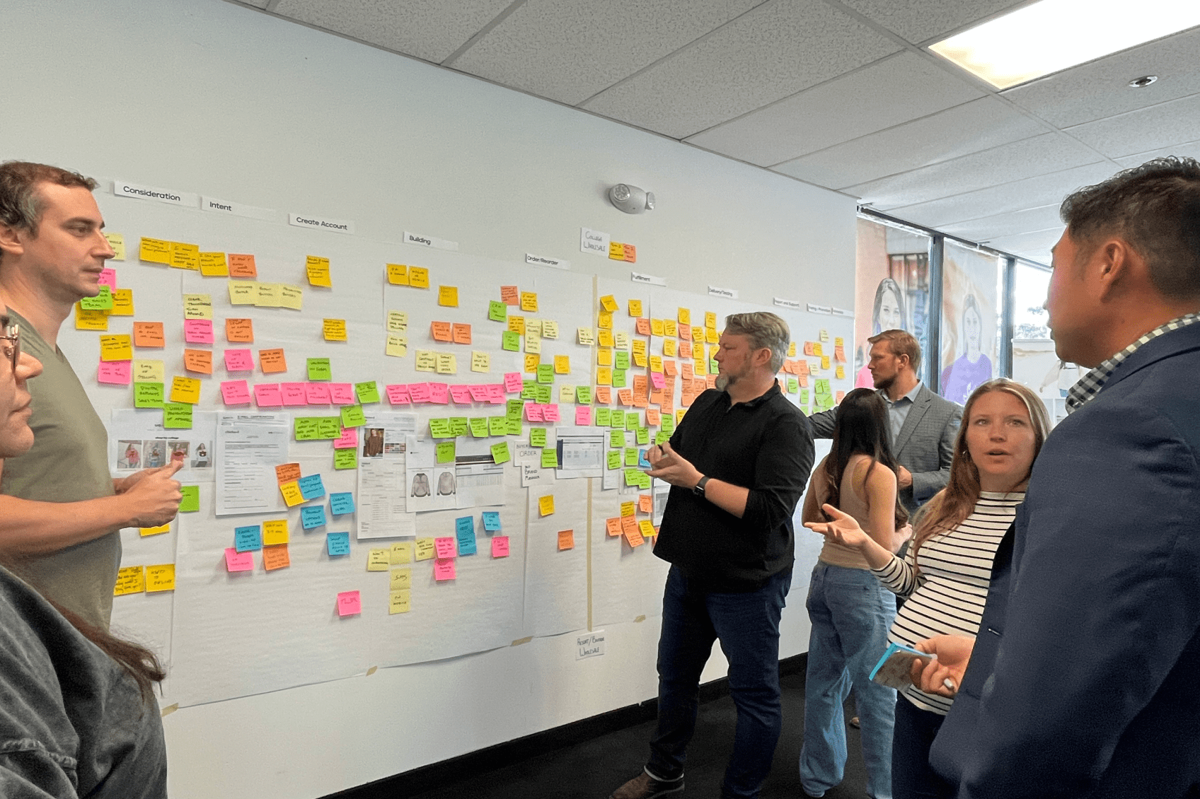 A team collaborating in a customer experience workshop